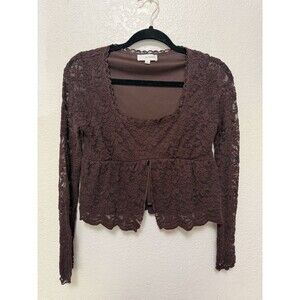 La Peche Brown Lace Long Sleeve Crop Top Sz L Going Out Sexy Square Neck